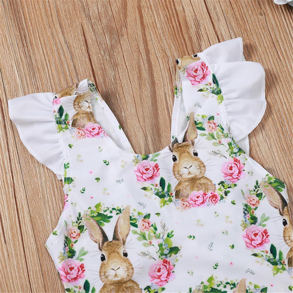Baby Girls Ruffled Rabbit Floral Printed Swimwear Plus Size Swimwear Wholesale