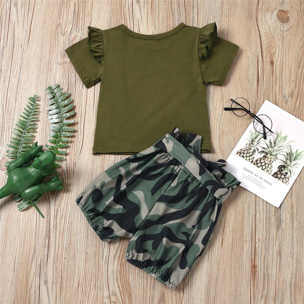 Girls Ruffled Short Sleeve Daddys Girl Printed T-shirt & Camo Shorts wholesale toddler clothing