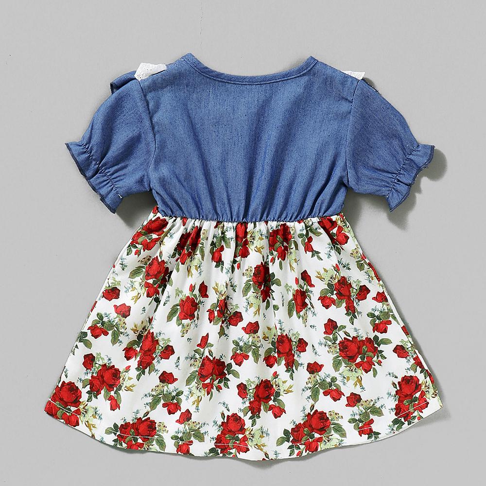 Baby Girls Ruffled Short Sleeve Floral Printed Princess Dress Baby Wholesale Clothes