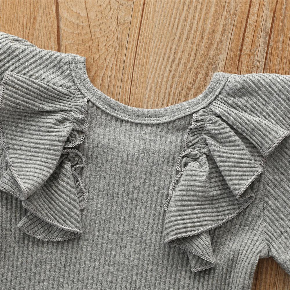 Baby Girls Ruffled Short Sleeve Gray Romper & Printed Shorts & Headband Wholesale Baby Clothes