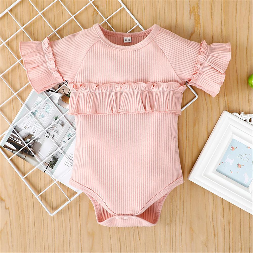 Baby Girls Ruffled Short Sleeve Solid Color Romper Baby Clothing Wholesale Distributors
