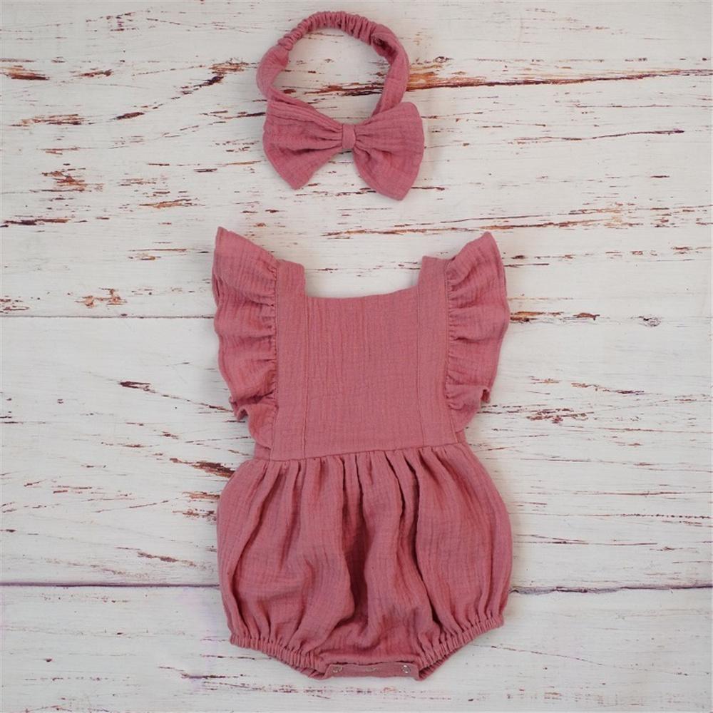 Baby Girls Ruffled Solid Color Casual Romper & Headband cheap baby girl clothes boutique