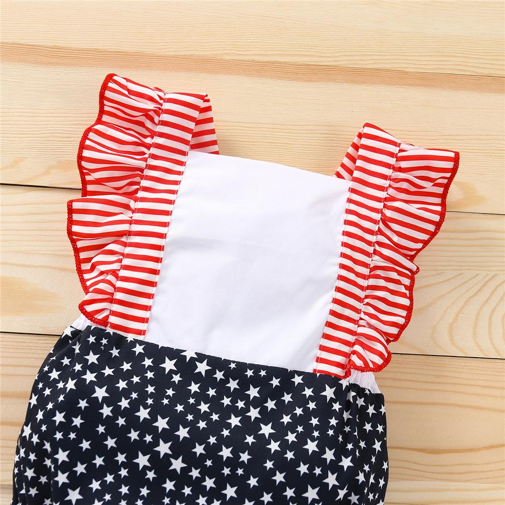 Baby Girls Ruffled Star Striped Romper Wholesale Baby Clothes