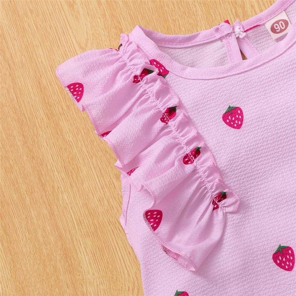 Girls Ruffled Strawberry Printed Sleeveless Top & Bow Shorts children clothing vendors