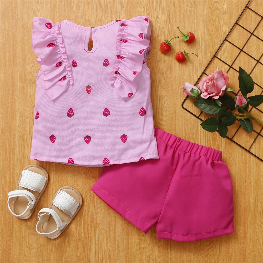 Girls Ruffled Strawberry Printed Sleeveless Top & Bow Shorts children clothing vendors