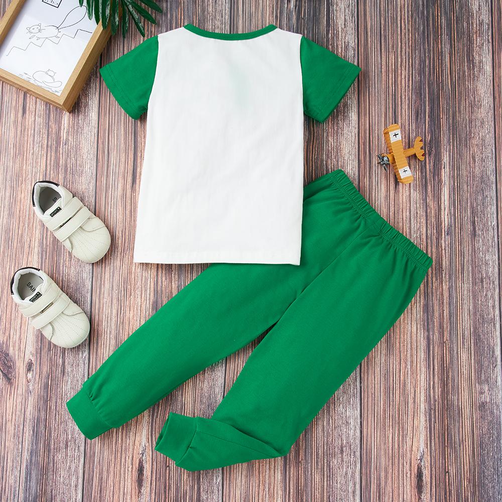 Unisex Saint Patrick's Day Cartoon Clover Printed Short Sleeve Top & Pants Kids Wholesale Clothing