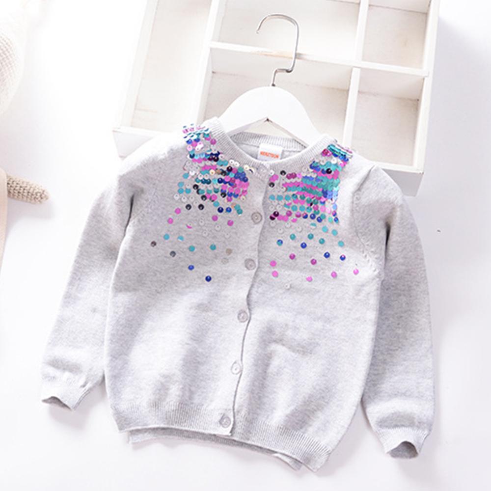 Girls Sequined Cardigan Sweater Solid Long Sleeve Jacket