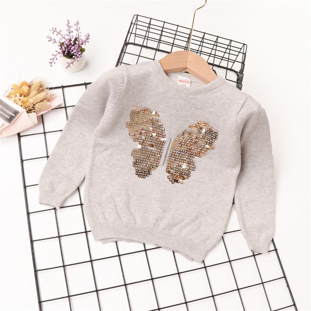 Girls Sequins Solid Long Sleeve Sweater