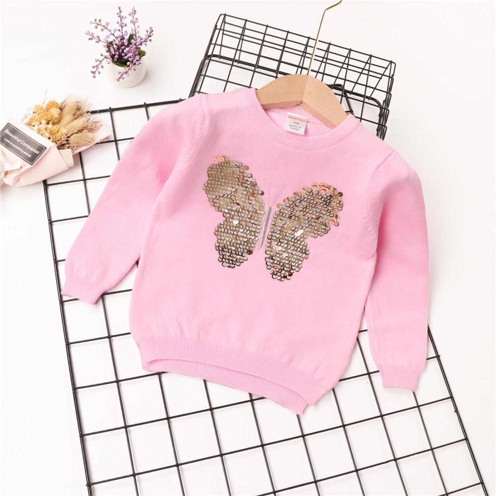 Girls Sequins Solid Long Sleeve Sweater