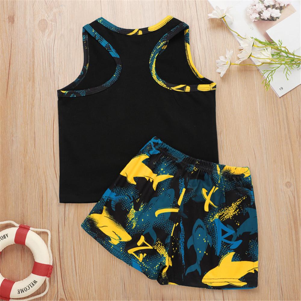 Boys Shark Printed Sleeveless Top & Shorts Kids Wholesale Clothing Warehouse