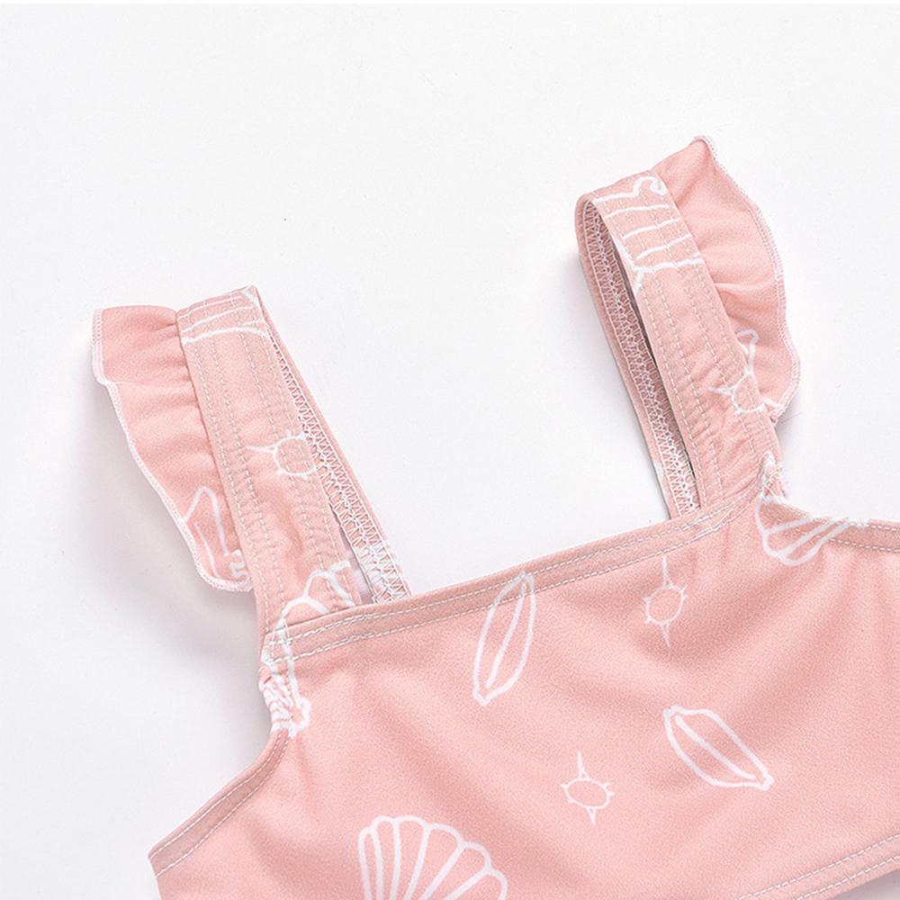 Girls Shell Printing Sling Top & Shorts Swimwear With Shorts