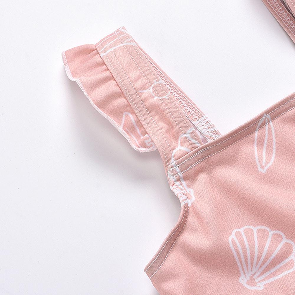 Girls Shell Printing Sling Top & Shorts Swimwear With Shorts