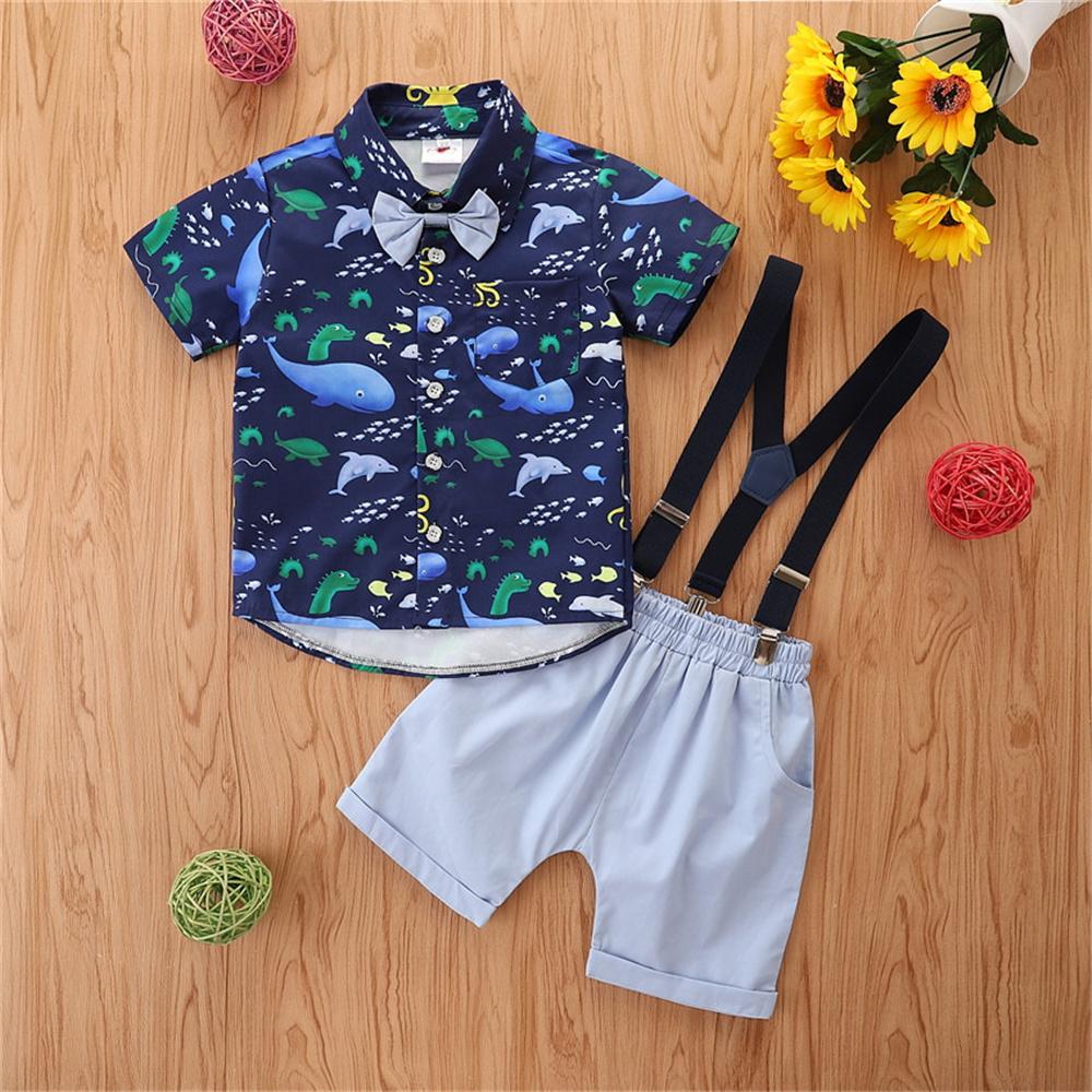 Boys Short Sleeve Animal Printed Shirt & Overalls boy boutique clothing wholesale
