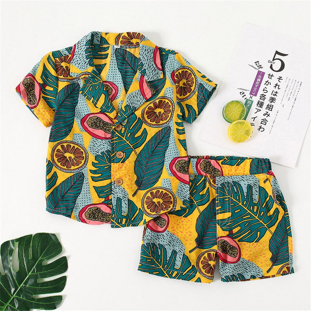 Boys Short Sleeve Beach Style Printed Top & Shorts Wholesale Boys Clothes