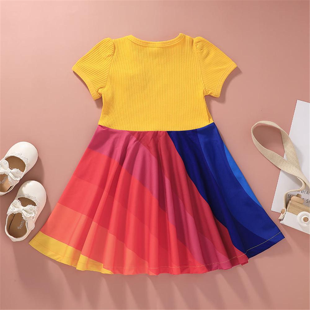 Girls Short Sleeve Bow Colorful Dress kids clothes wholesale