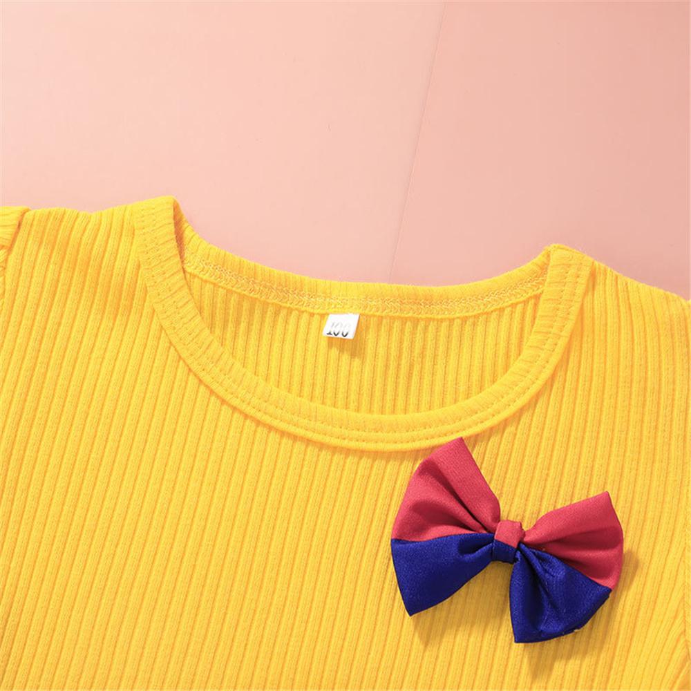 Girls Short Sleeve Bow Colorful Dress kids clothes wholesale