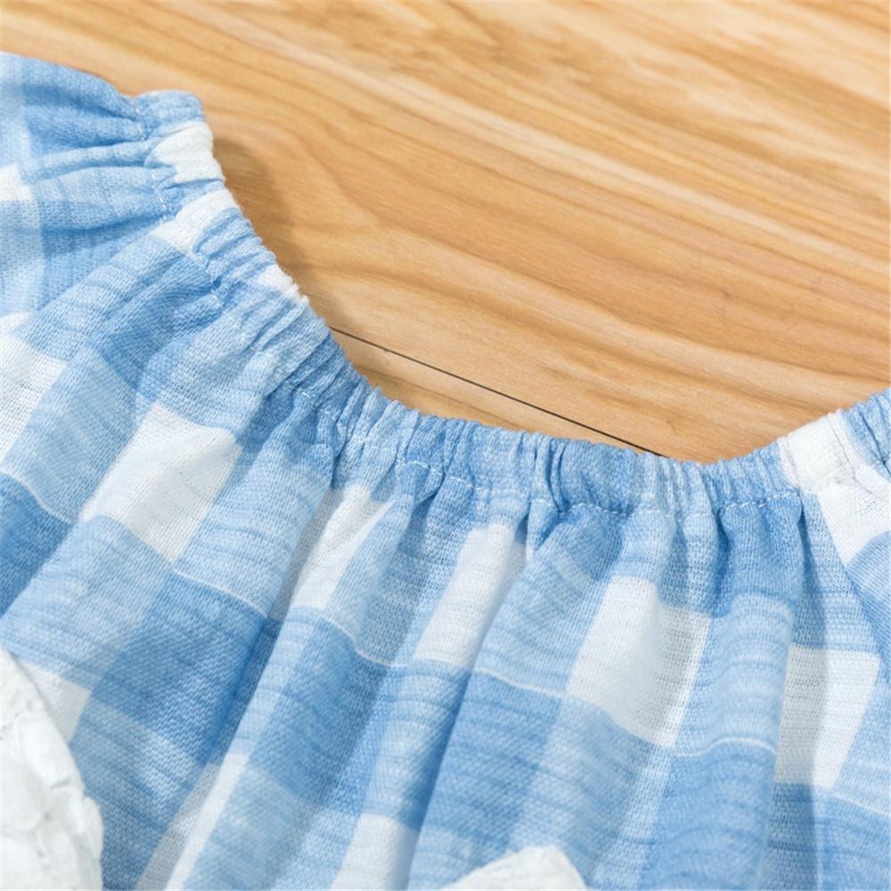 Baby Girls Short Sleeve Bow Decor Lovely Plaid Romper baby clothes vendors