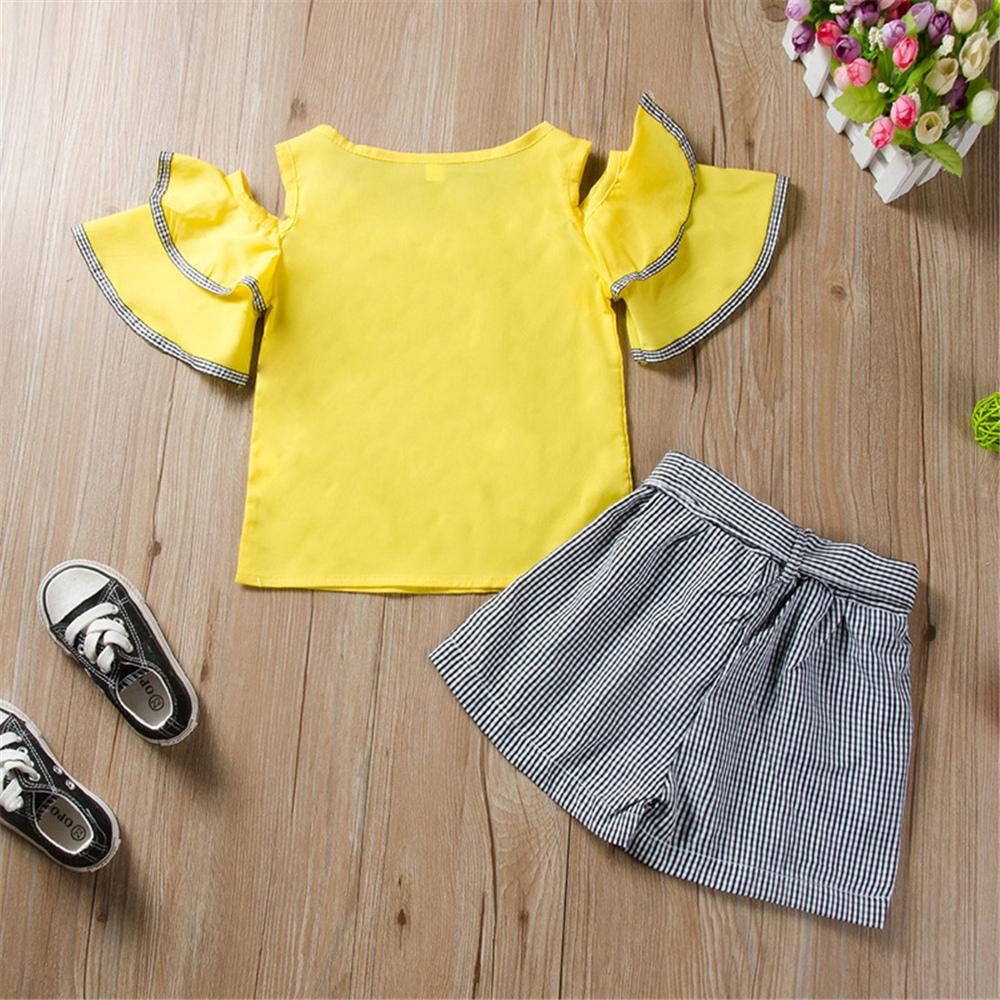 Girls Short Sleeve Bow Top & Plaid Shorts trendy kids wholesale clothing