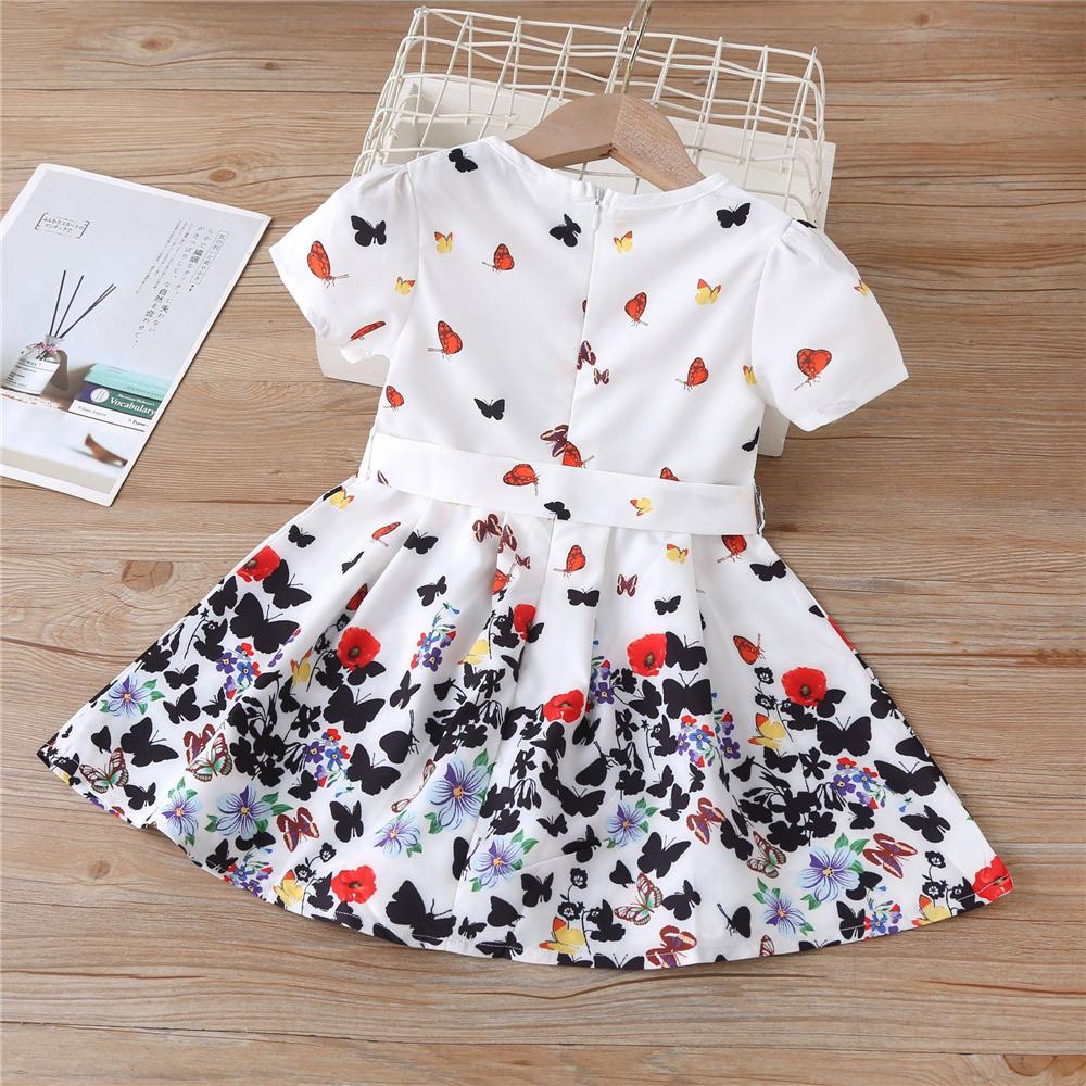 Girls Short Sleeve Butterfly Printed Dresses wholesale kids clothing