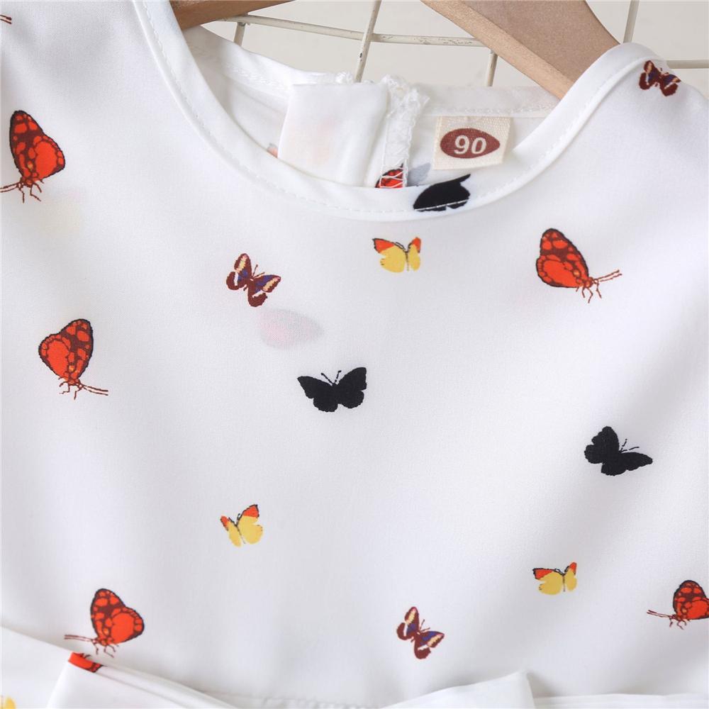 Girls Short Sleeve Butterfly Printed Dresses wholesale kids clothing