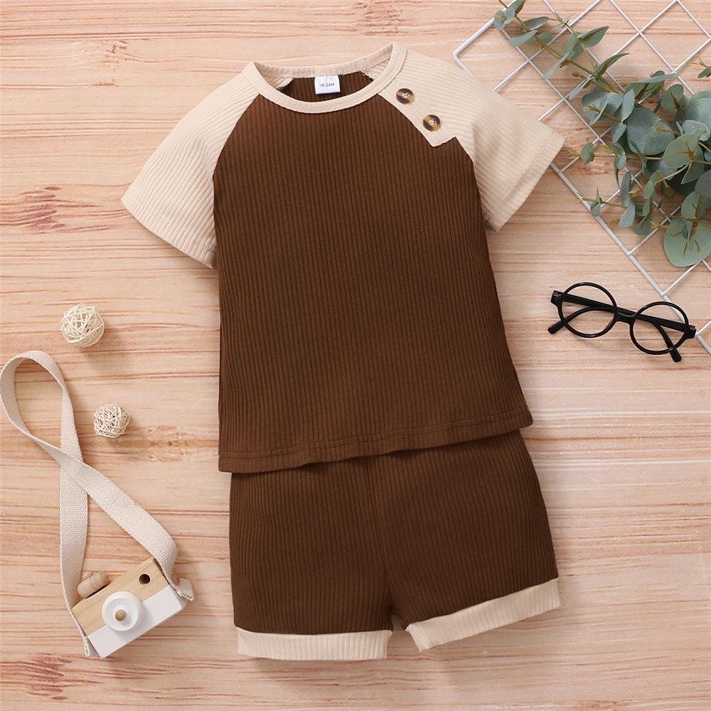 Boys Short Sleeve Button Color Block Top & Shorts boy boutique clothing wholesale