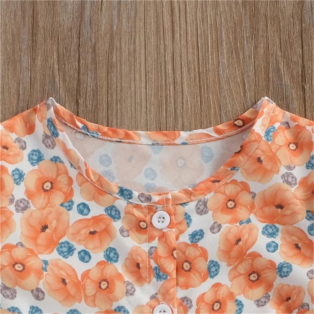 Girls Short Sleeve Button Floral Printed Top & Denim Shorts Girls Clothing Wholesale