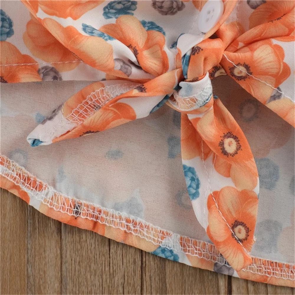 Girls Short Sleeve Button Floral Printed Top & Denim Shorts Girls Clothing Wholesale