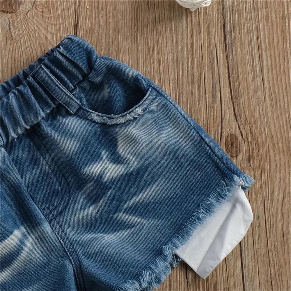 Girls Short Sleeve Button Floral Printed Top & Denim Shorts Girls Clothing Wholesale