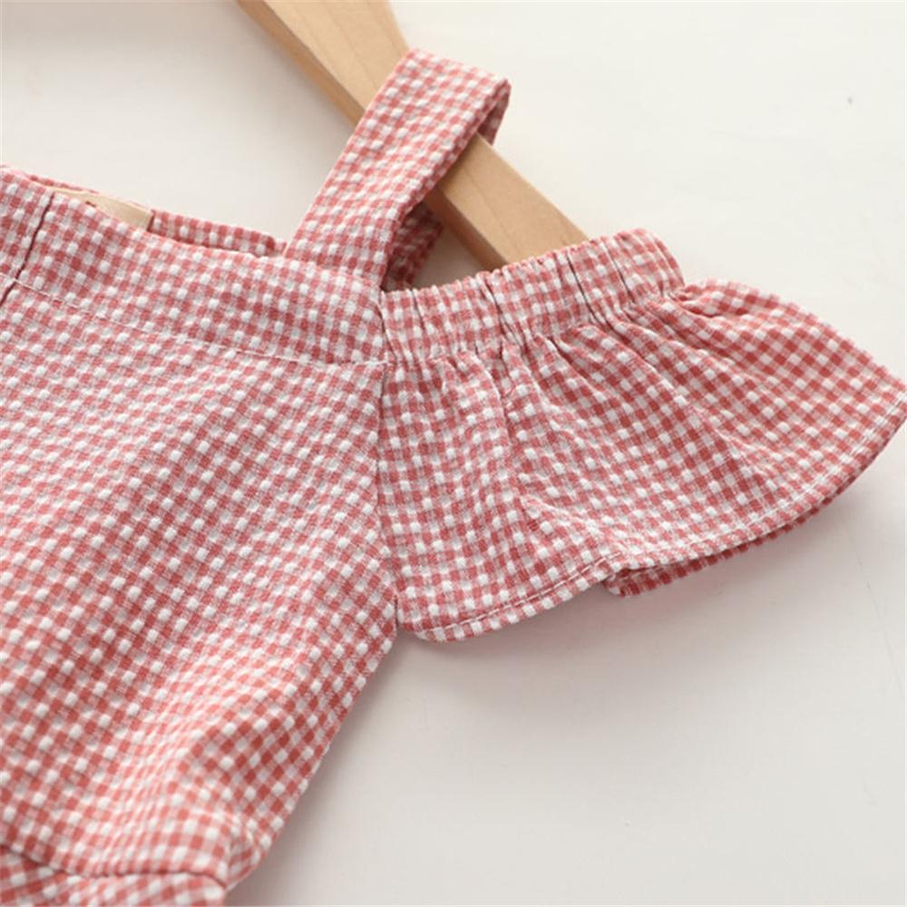 Girls Short Sleeve Button Plaid Dress wholesale childrens clothing