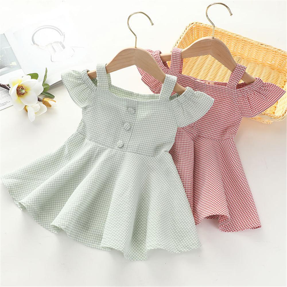 Girls Short Sleeve Button Plaid Dress wholesale childrens clothing