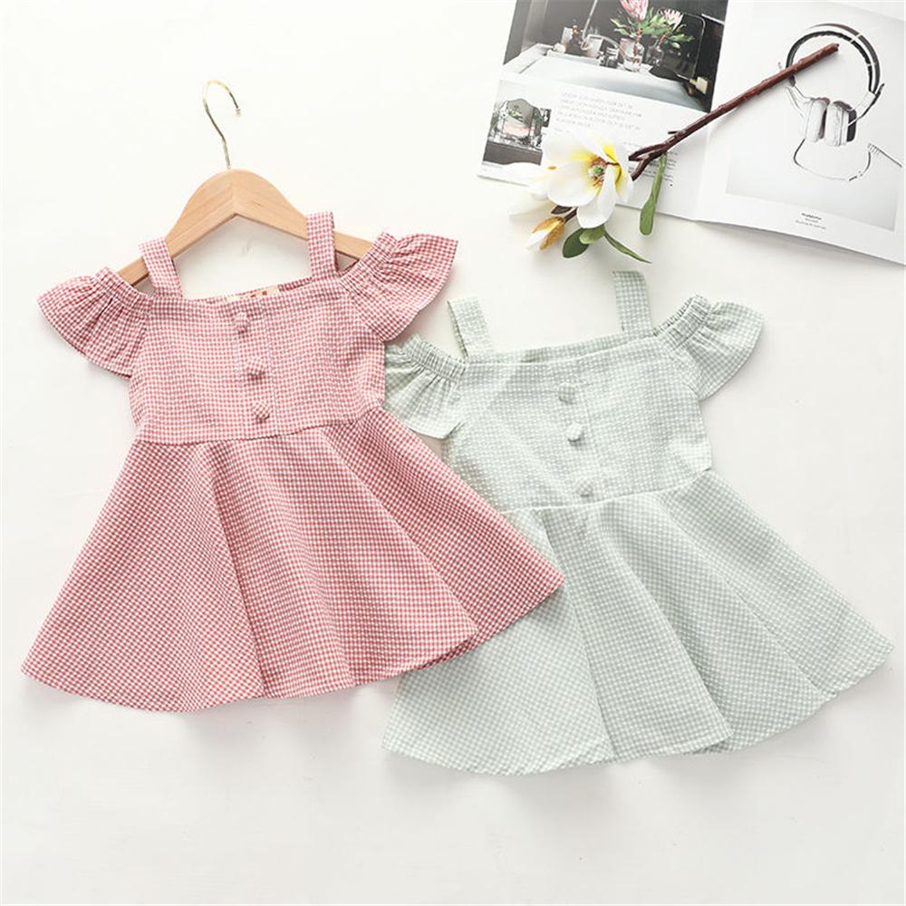 Girls Short Sleeve Button Plaid Dress wholesale childrens clothing