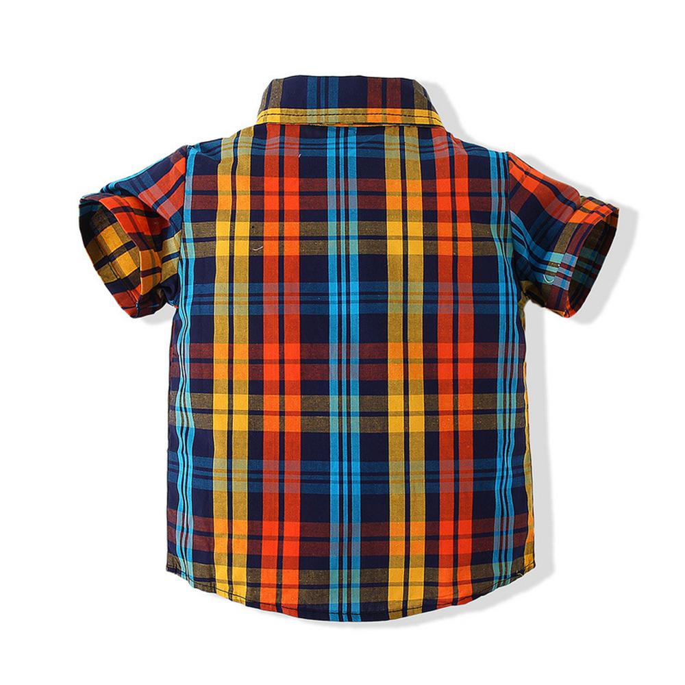 Boys Short Sleeve Button Plaid Lapel Shirt & Shorts Boys School Uniform