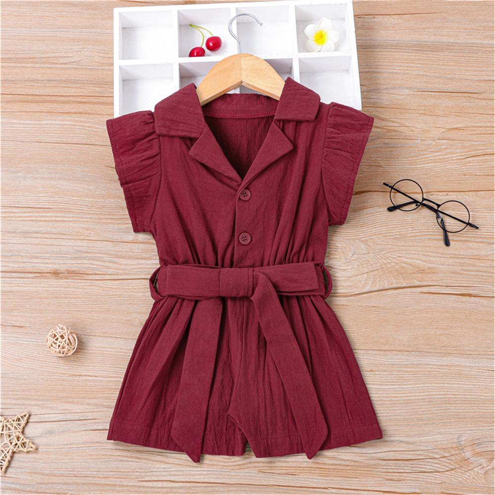 Girls Short Sleeve Button Solid Belt Jumpsuit Wholesale Boutique Clothes For Kids