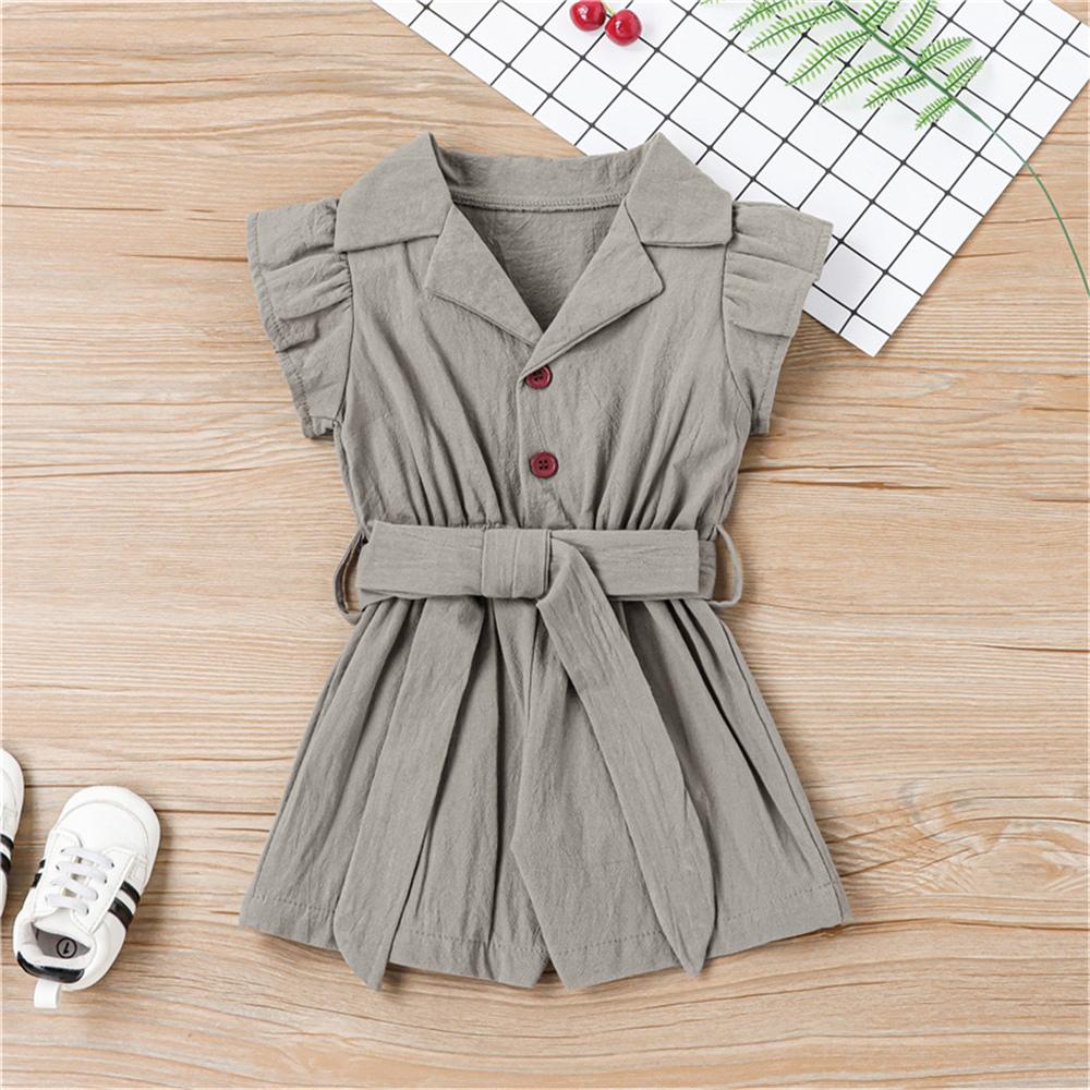 Girls Short Sleeve Button Solid Belt Jumpsuit Wholesale Boutique Clothes For Kids