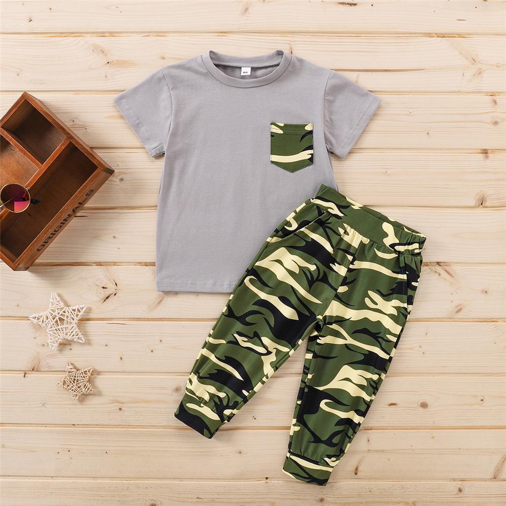 Boys Short Sleeve Camo Pocket T-Shirts & Pants Boy Boutique Clothing Wholesale