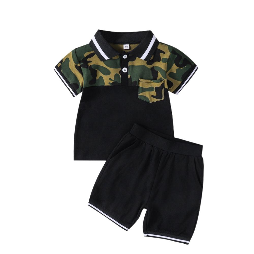 Boys Short Sleeve Camouflage Polo Top & Shorts wholesale boys clothing