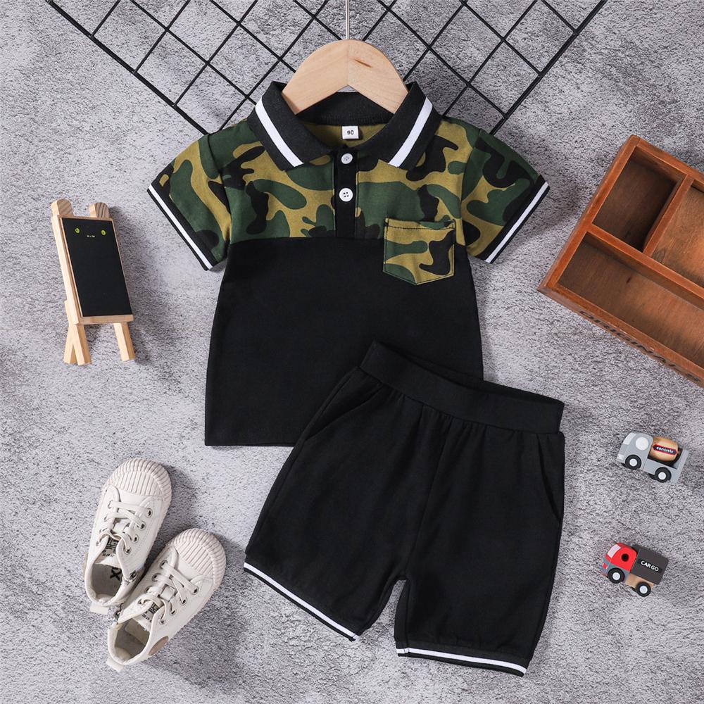 Boys Short Sleeve Camouflage Polo Top & Shorts wholesale boys clothing