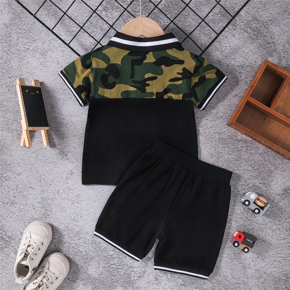 Boys Short Sleeve Camouflage Polo Top & Shorts wholesale boys clothing