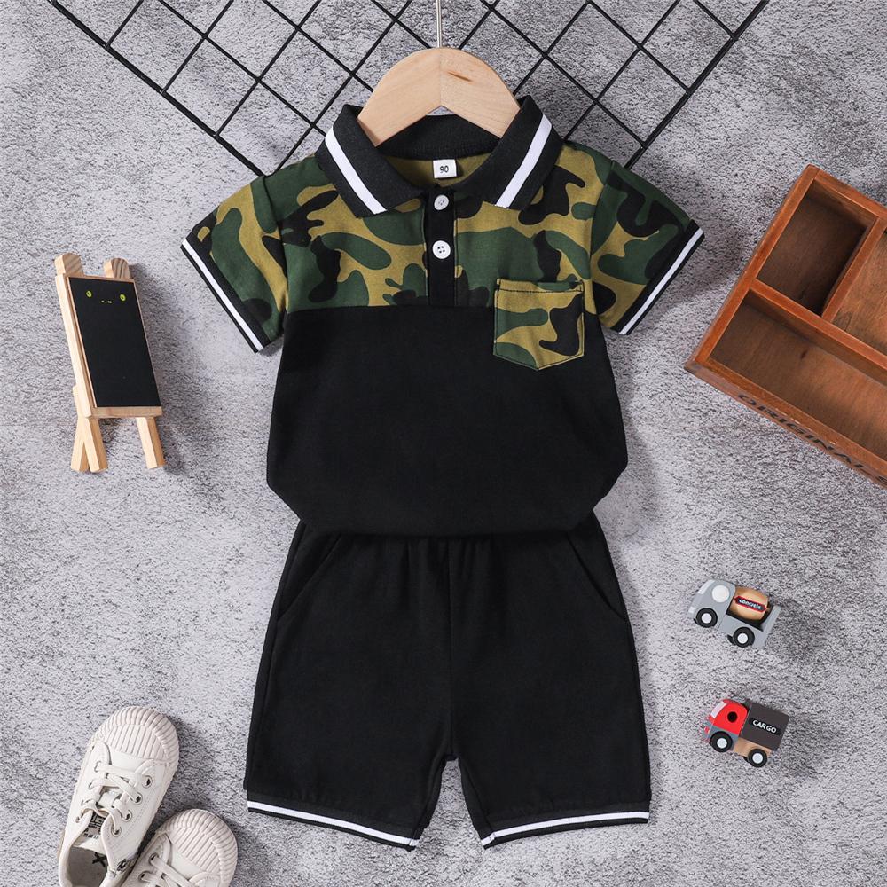 Boys Short Sleeve Camouflage Polo Top & Shorts wholesale boys clothing