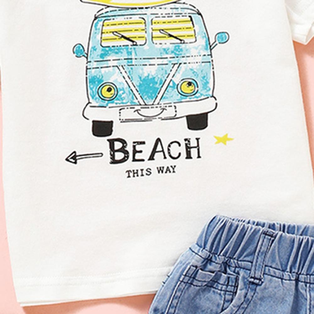 Boys Short Sleeve Car Letter Printed Top & Shorts kids clothing wholesale