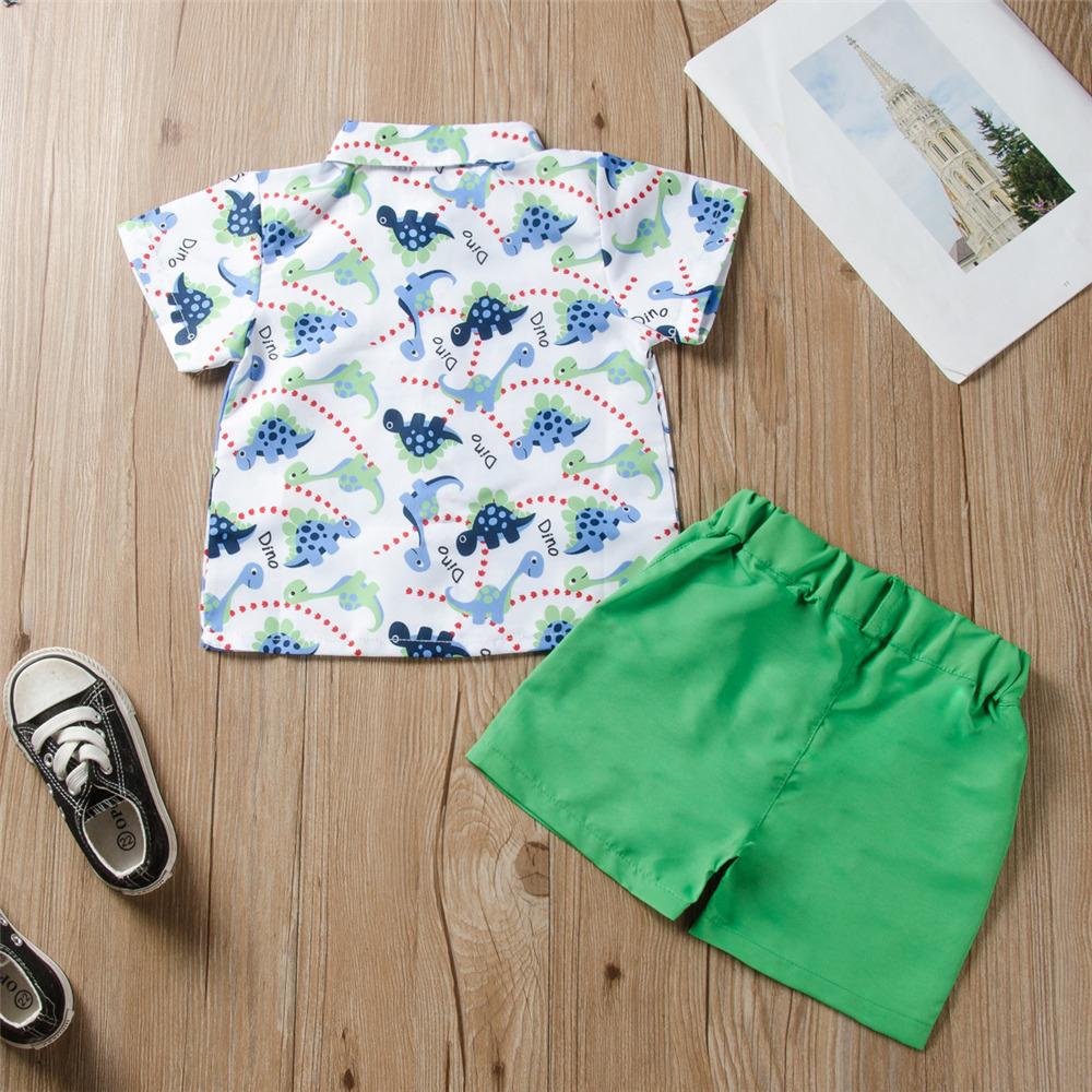 Boys Short Sleeve Cartoon Animal Dinosaur Printed Shirt & Shorts kids wholesale clothing