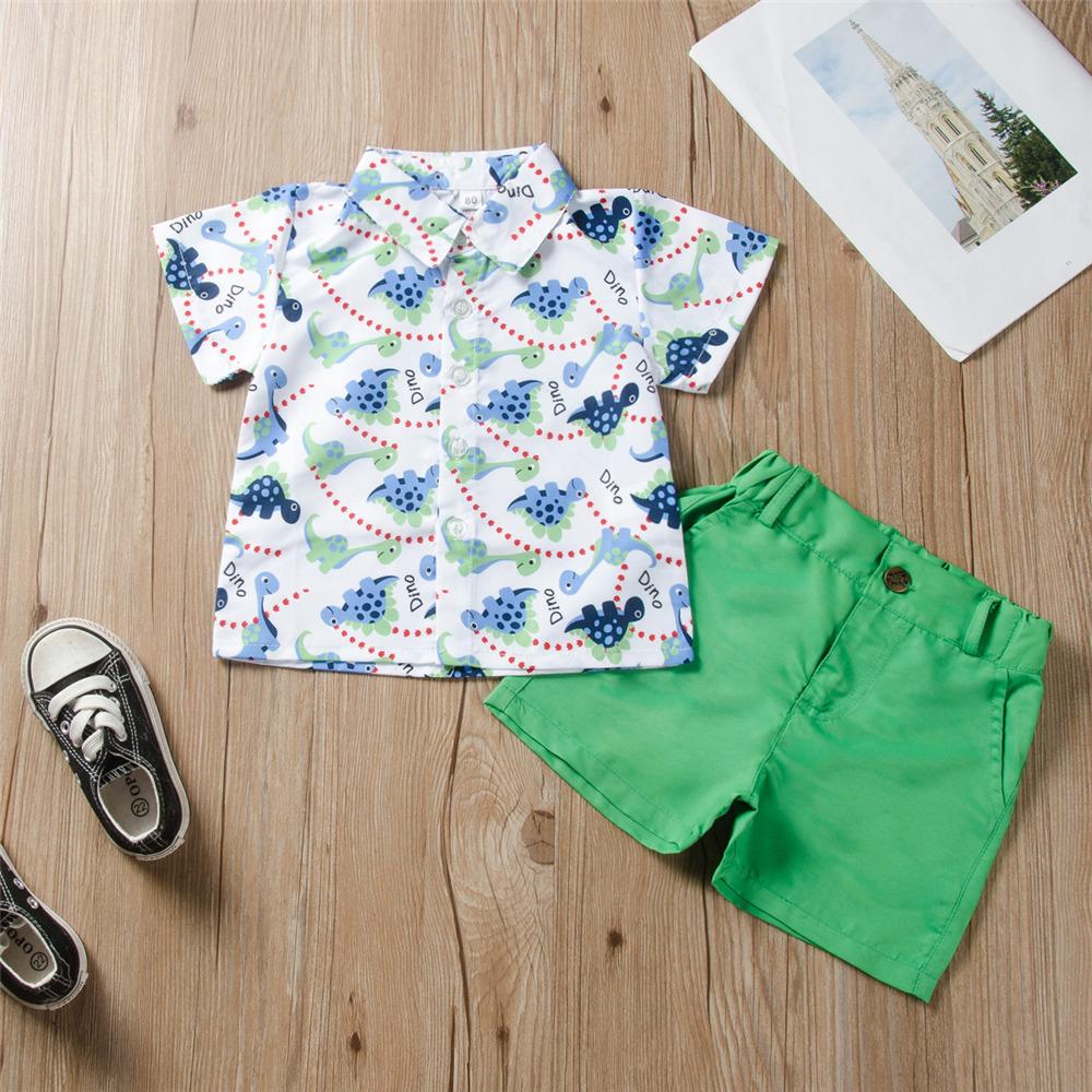 Boys Short Sleeve Cartoon Animal Dinosaur Printed Shirt & Shorts kids wholesale clothing