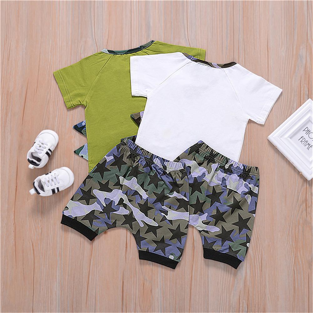 Baby Boys Short Sleeve Cartoon Letter Printed T-shirt & Camo Shorts wholesale children's boutique clothing suppliers usa