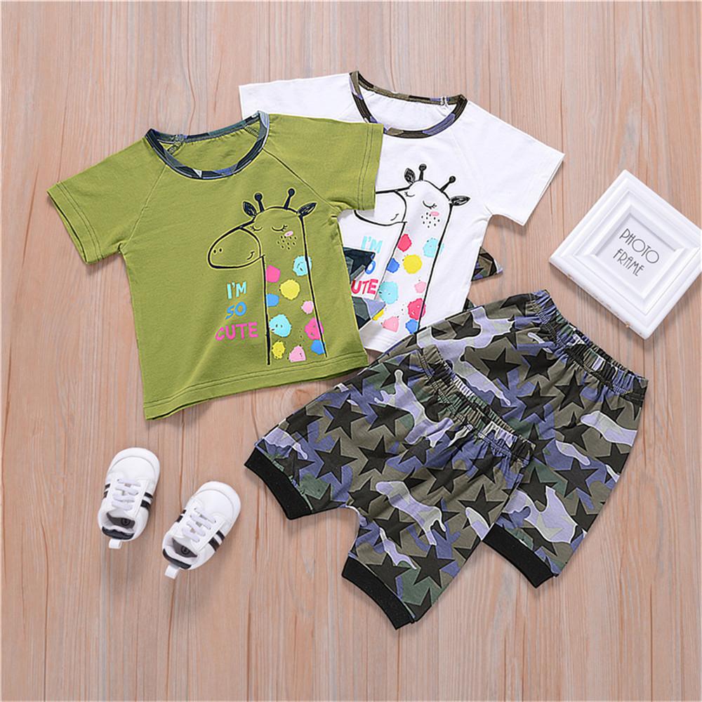Baby Boys Short Sleeve Cartoon Letter Printed T-shirt & Camo Shorts wholesale children's boutique clothing suppliers usa