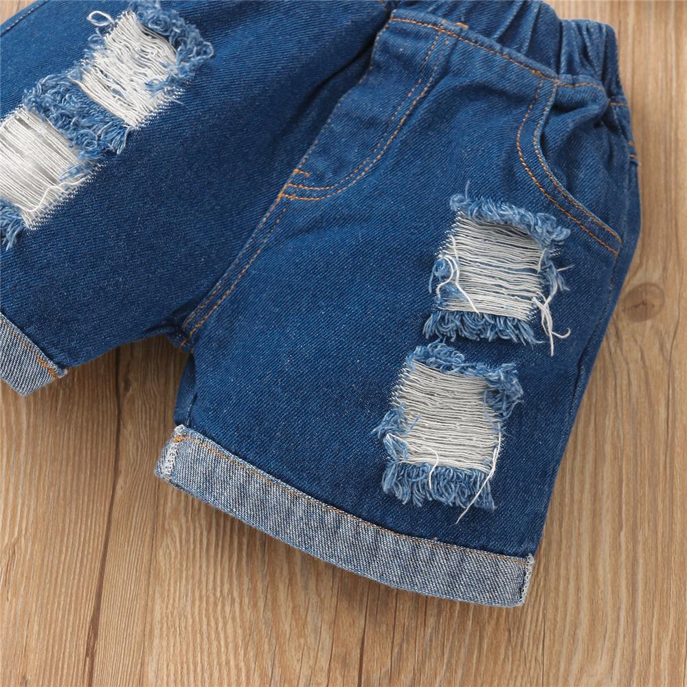 Boys Short Sleeve Casual Letter Printed Top & Denim Shorts wholesale kids clothing