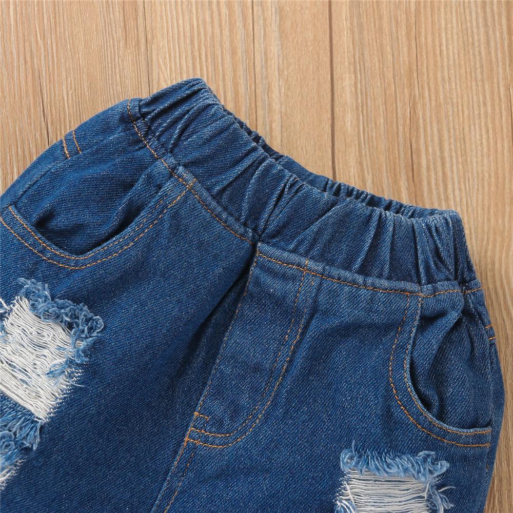 Boys Short Sleeve Casual Letter Printed Top & Denim Shorts wholesale kids clothing
