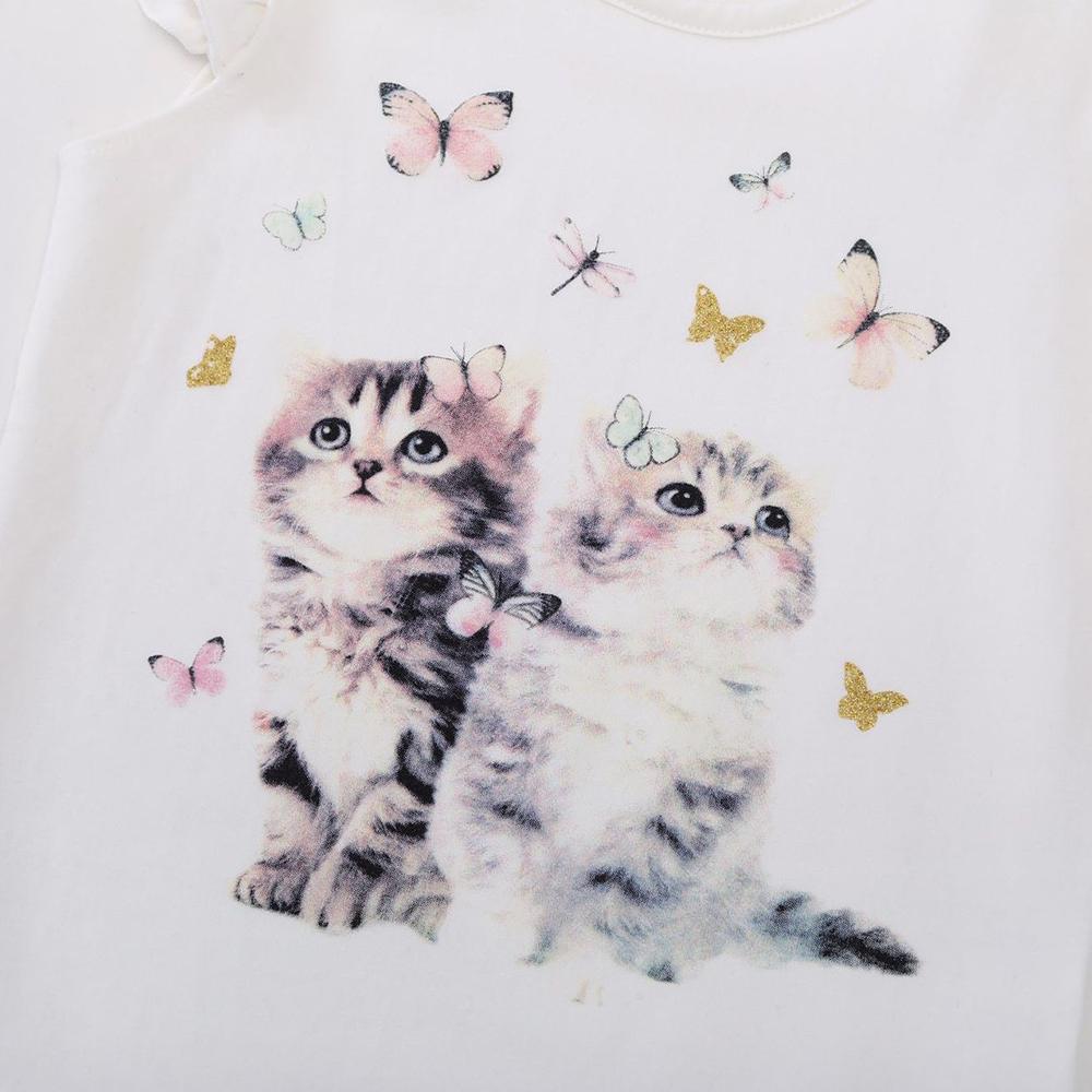 Girls Short Sleeve Cat Printing Top Girls Clothes Wholesale