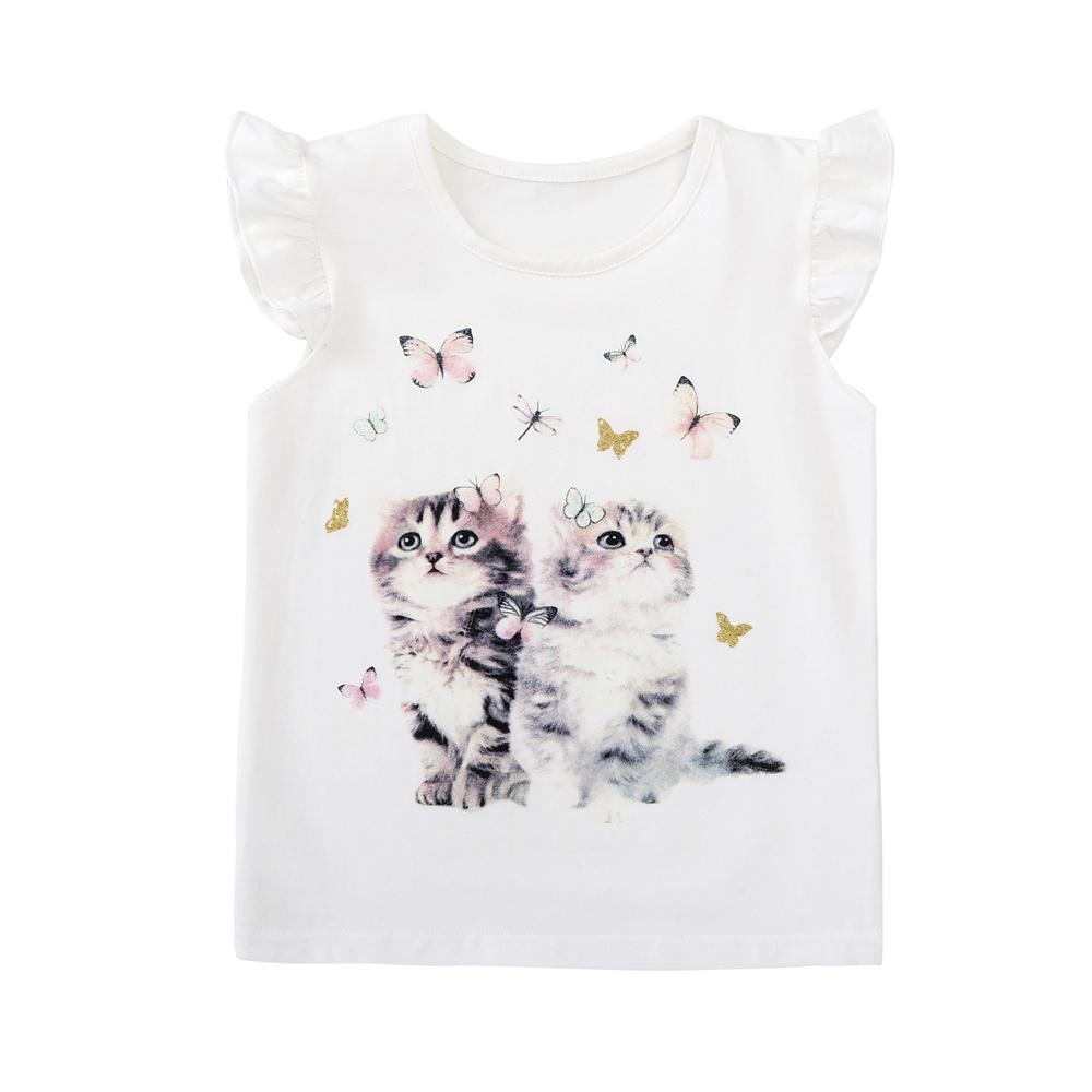 Girls Short Sleeve Cat Printing Top Girls Clothes Wholesale