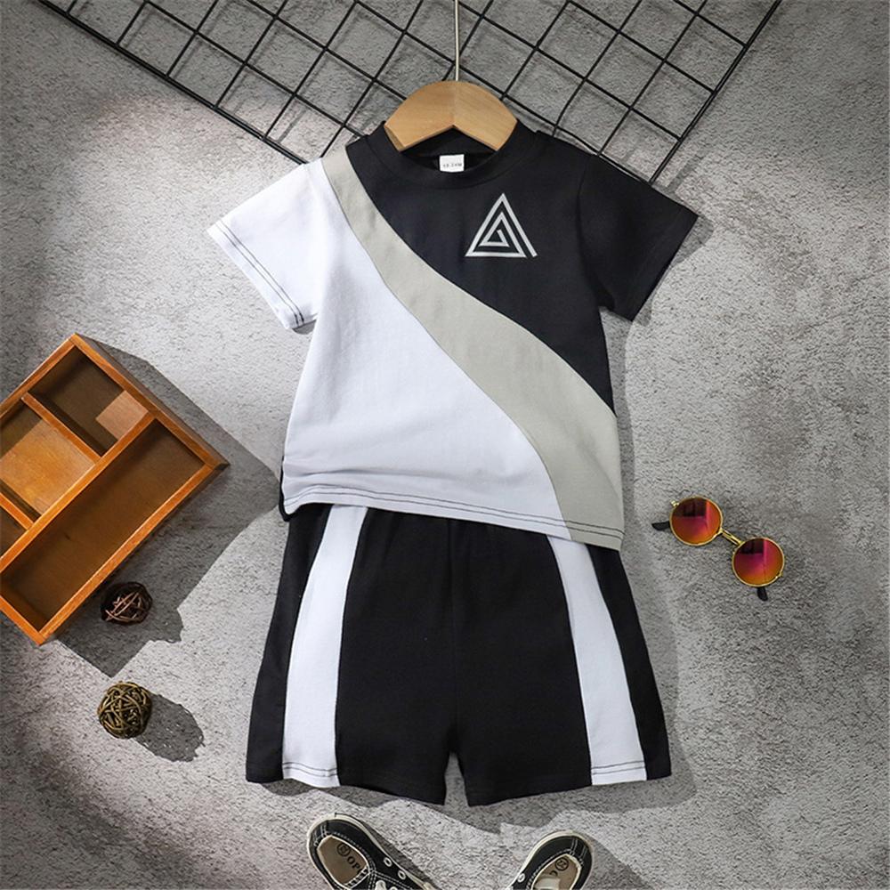 Boys Short Sleeve Color Contrast Top & Shorts wholesale kids clothing