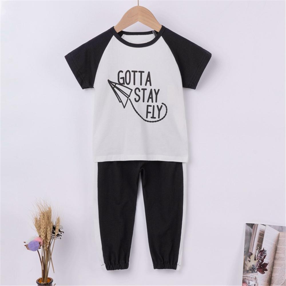 Unisex Short Sleeve Cotta Stay Fly Printed Top & Pants Wholesale Boutique Clothes For Kids